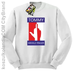 Tommy Middle Finger - Bluza męska standard bez kaptura biała 