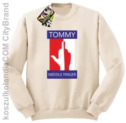 Tommy Middle Finger - Bluza męska standard bez kaptura beżowa 