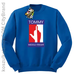 Tommy Middle Finger - Bluza męska standard bez kaptura niebieska 