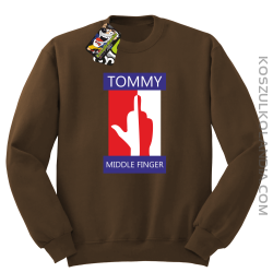 Tommy Middle Finger - Bluza męska standard bez kaptura brąz 