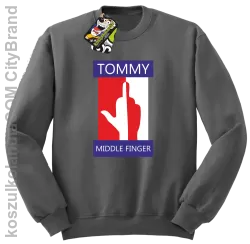 Tommy Middle Finger - Bluza męska standard bez kaptura szara 