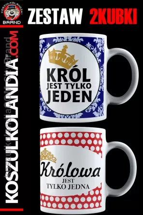 ZESTAW Królowa jest tylko jedna KRÓL jest tylko jeden - Kubki białe 330ml ceramiczne