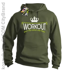 Workout shut the FUCKUP and train - Bluza męska z kapturem khaki