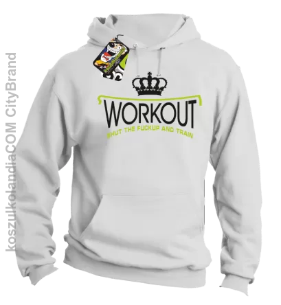 Workout shut the FUCKUP and train - Bluza męska z kapturem biała