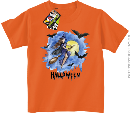 Halloween Latająca Czarodziejka na miotle - koszulka dziecięca 