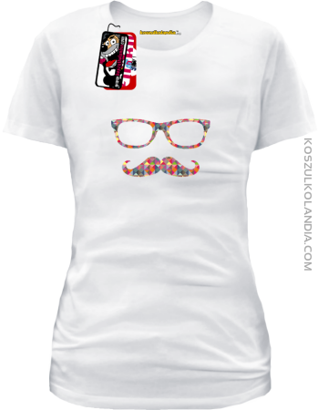 Hipsterowa teksturka okulary z wąsikiem - koszulka damska