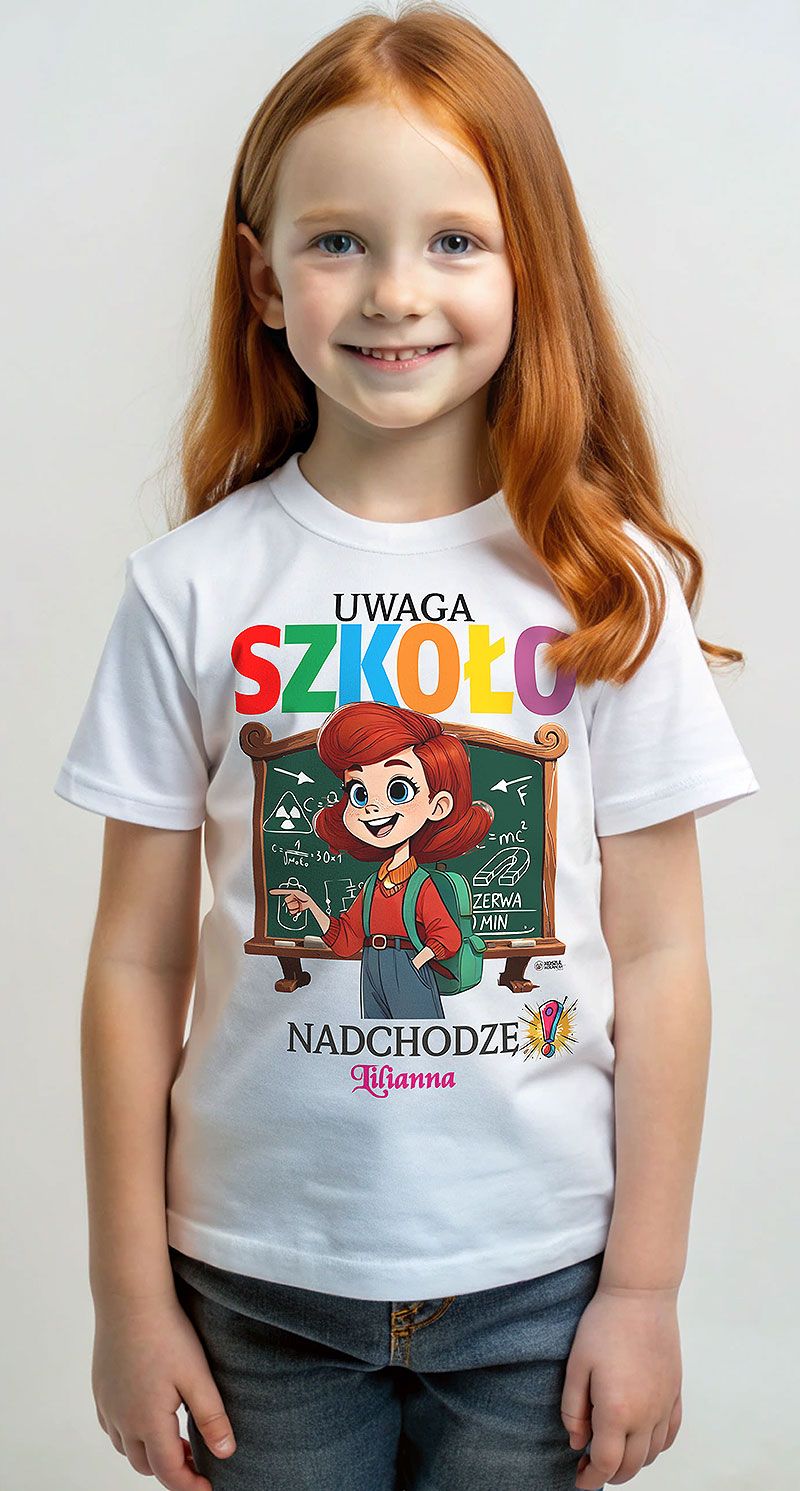 Uwaga Szkoło - Nadchodzę ! + możliwość personalizacji - koszulka dziecięca