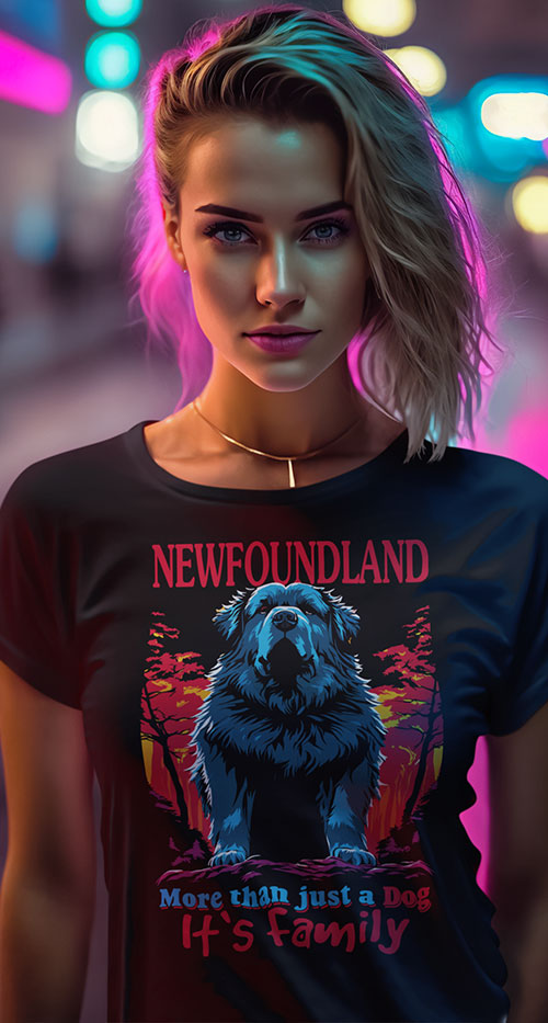 Odkryj wyjątkową więź z naszą koszulką damska 'NEWFOUNDLAND - More than just a dog. It's Family.' Ta koszulka to nie tylko wyraz miłości do tej uroczej rasy, ale także manifestacja prawdy, że dla nas Newfoundland to niezwykły członek rodziny. Wygodna, modna i pełna emocji, ta koszulka doskonale podkreśla, że więź z naszymi psami to coś więcej niż tylko zwyczajny pies.  Słowa kluczowe: Newfoundland, koszulka damska, moda zwierzęca, więź rodzinna, miłość do psów, lojalność zwierząt, koszulka z napisem, moda damskaja.