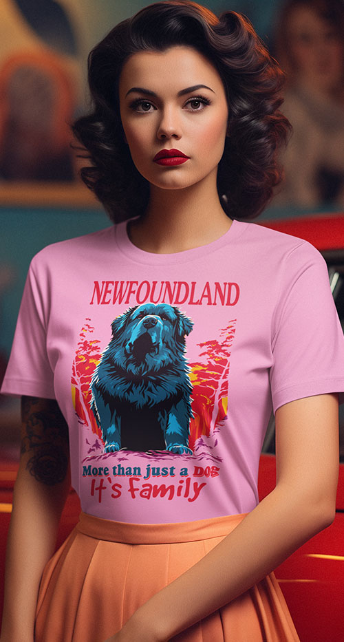 Odkryj wyjątkową więź z naszą koszulką damska 'NEWFOUNDLAND - More than just a dog. It's Family.' Ta koszulka to nie tylko wyraz miłości do tej uroczej rasy, ale także manifestacja prawdy, że dla nas Newfoundland to niezwykły członek rodziny. Wygodna, modna i pełna emocji, ta koszulka doskonale podkreśla, że więź z naszymi psami to coś więcej niż tylko zwyczajny pies.  Słowa kluczowe: Newfoundland, koszulka damska, moda zwierzęca, więź rodzinna, miłość do psów, lojalność zwierząt, koszulka z napisem, moda damskaja. pink
