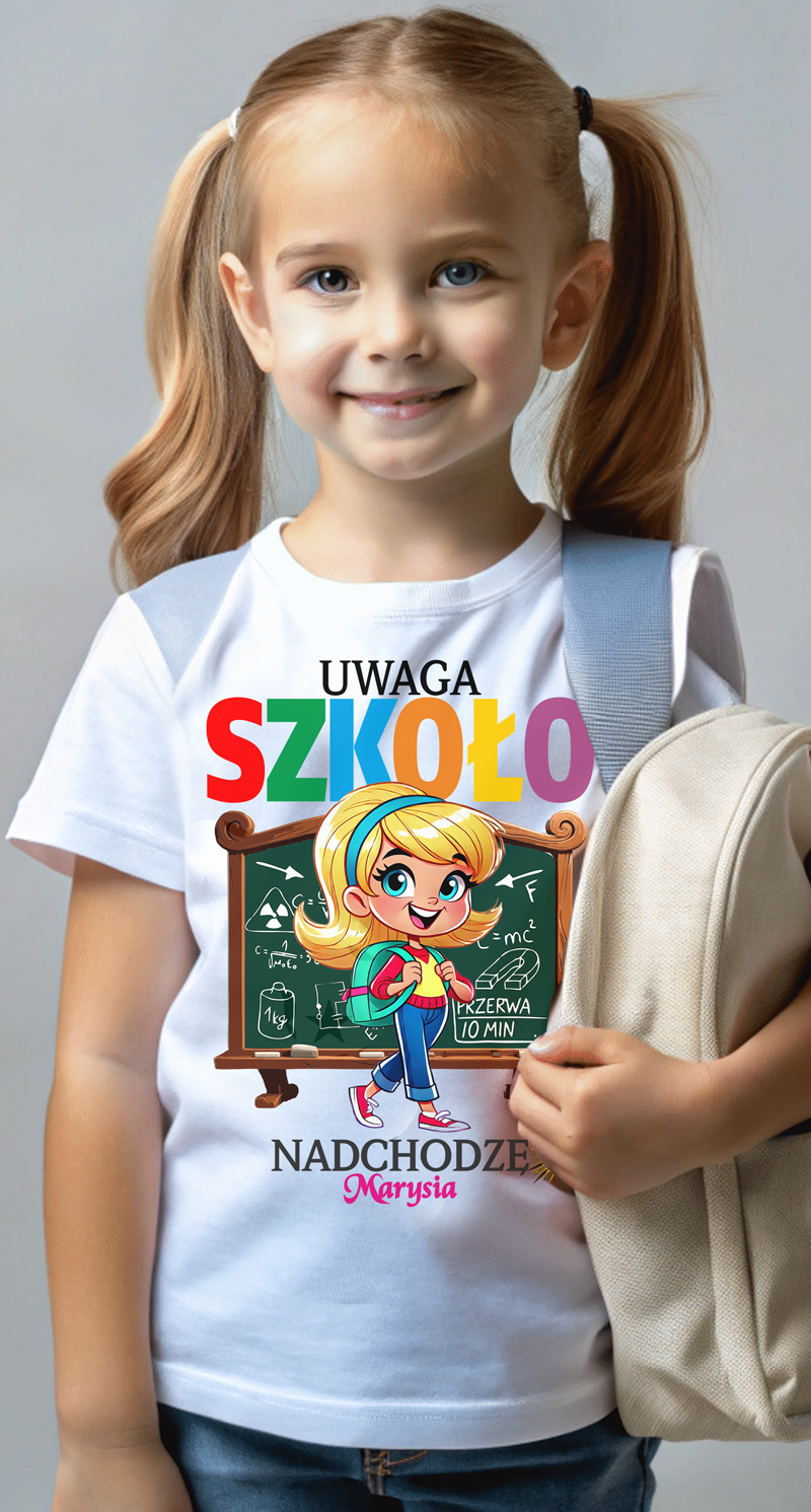 Uwaga Szkoło - Nadchodzę ! + możliwość personalizacji - koszulka dziecięca