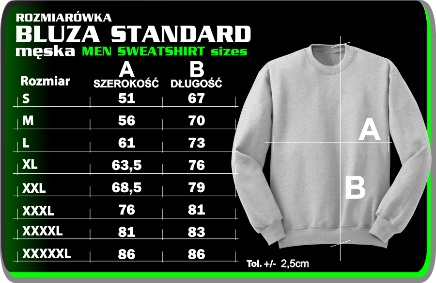 BLUZA KAPTUR MESKA - rozmiarowka