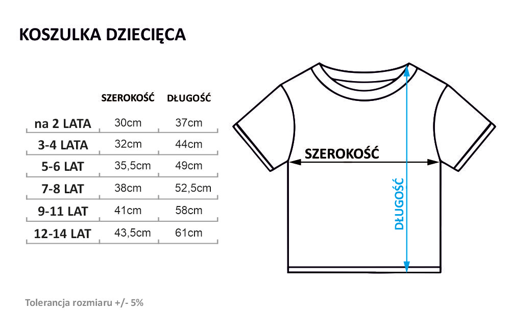 koszulka dziecięca kids tshirt size table