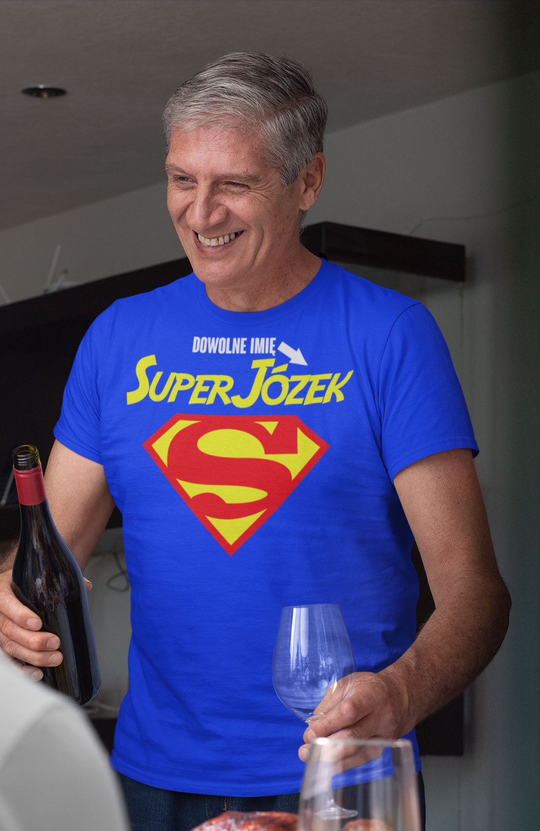 Super + DOWOLNE IMIĘ a`la Supermen - koszulka męska personalizowana