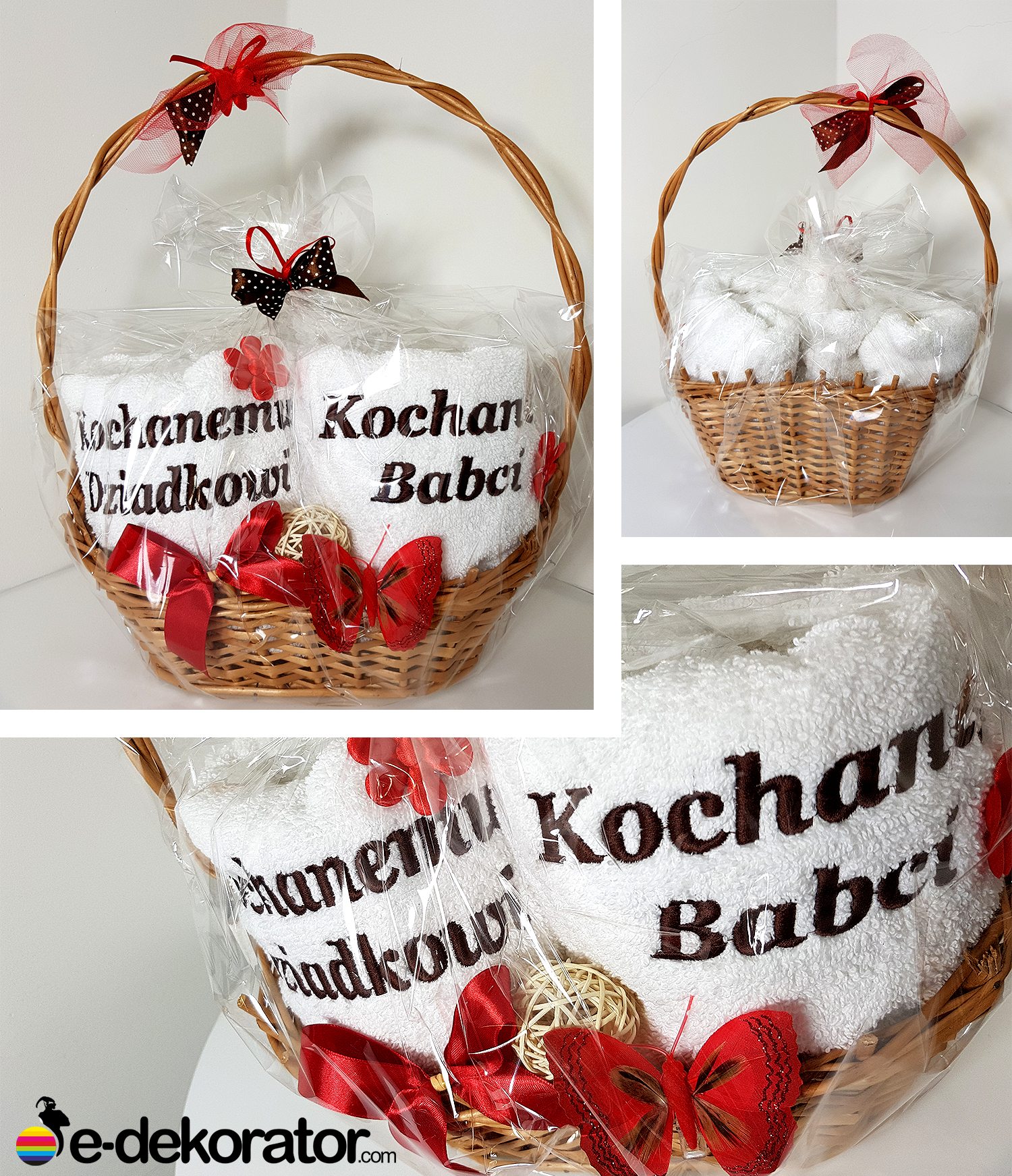 KOSZ dekoracyjny GRAND zestaw ręczników z haftem - Kochanej Babci - Kochanemu Dziadkowi 2x50x100cm 2
