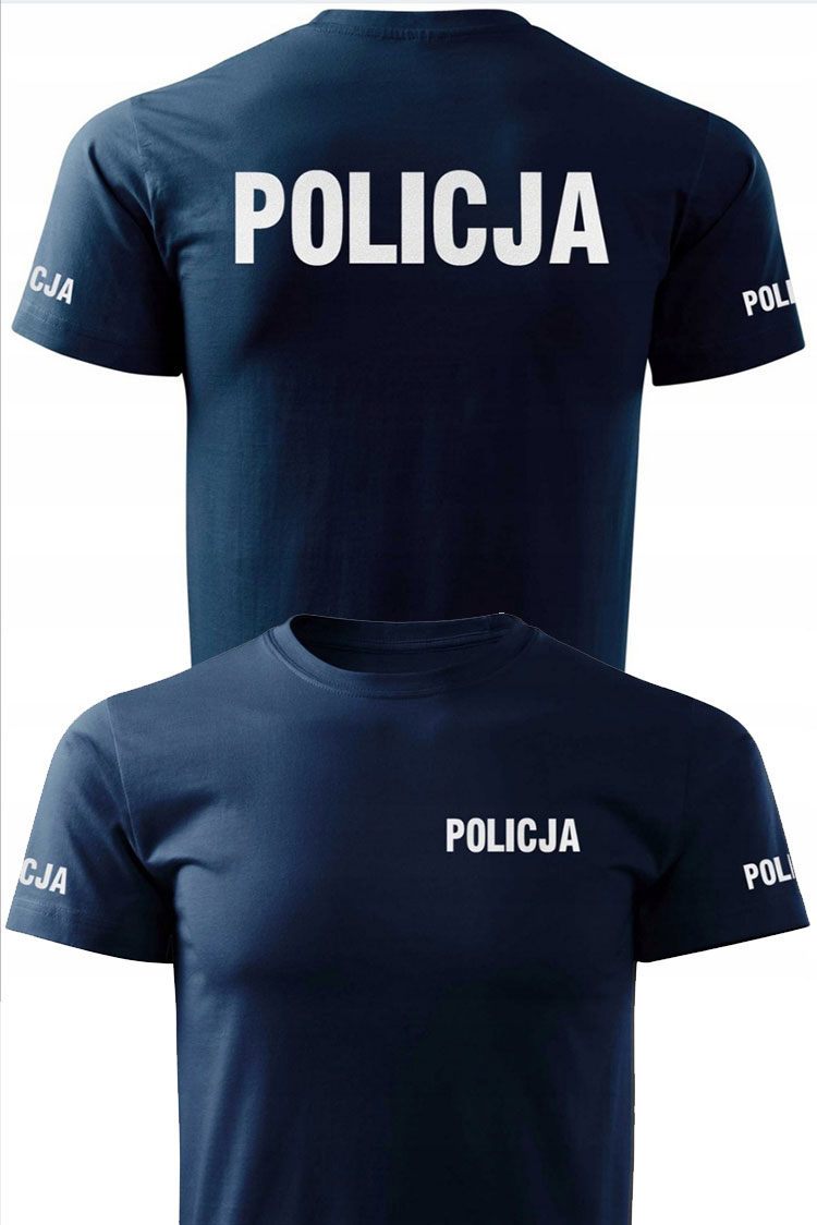 POLICJA nadruk odblaskowy dwustronny nadruk plus 2 rękawki -  koszulka męska  służby mundurowe